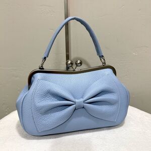 Blue Togo Cowhide Leather Handmade Large Bow Kisslock Bag With 3 Strap Styles